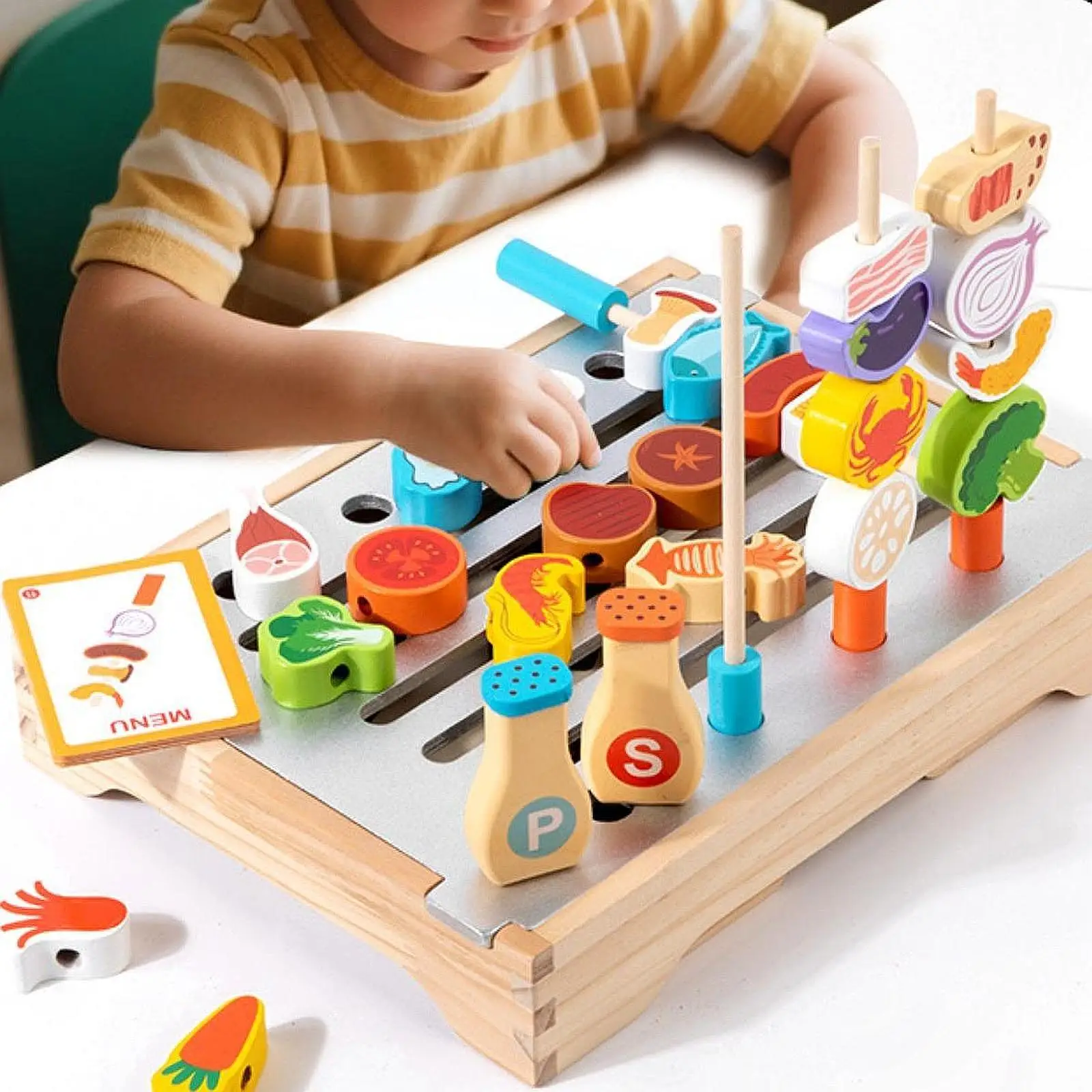 

Wooden Barbecue Grill Set Fun BBQ Play Grill for Children Kids Holiday Gifts