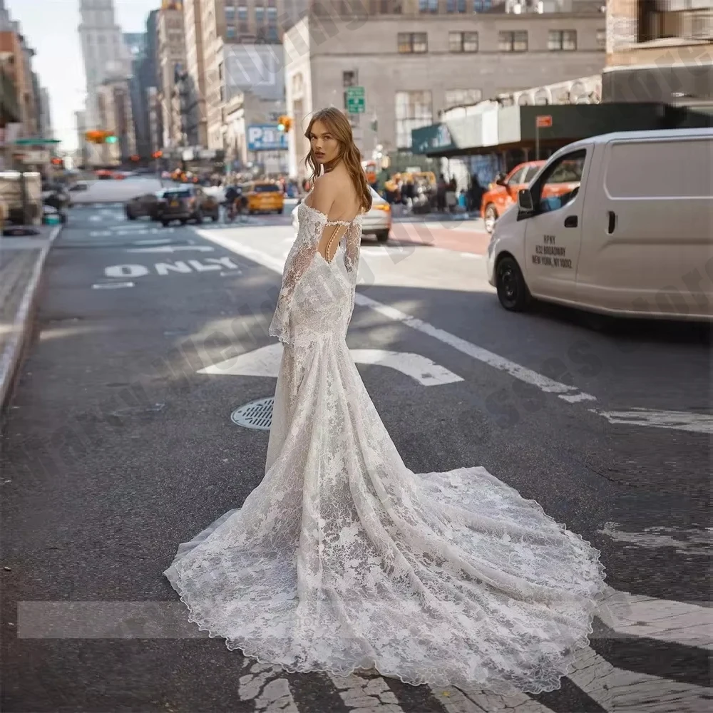 Bohemian Women's Bridal Gowns with Sexiness Off Shoulder Mermaid Lace Princess Wedding Dresses robe de mariée Bride Customized