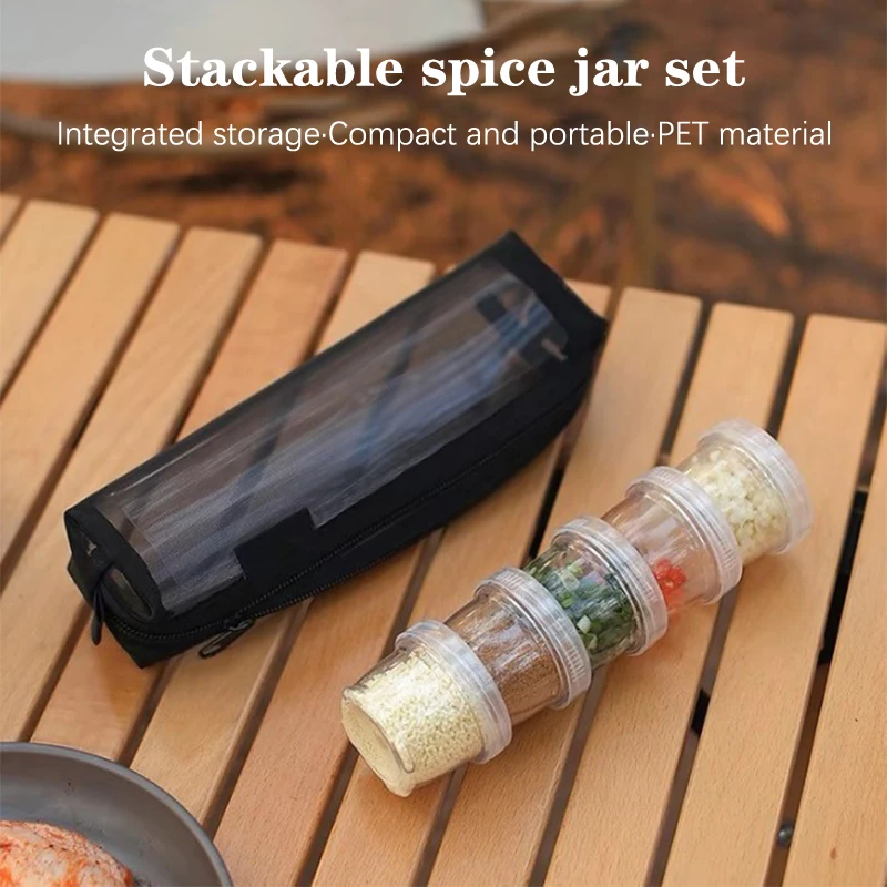 Portable Travel Camping Spice Kit Spice Container Bag with 5 Clear Seasoning Bottles Travel Spice Holder Condiment Container Set