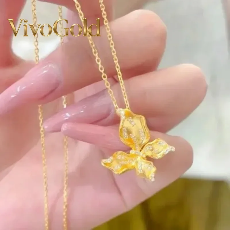 

VivoGoldNew 9999 24K Настоящее золото, кулон-бабочка Yingying Man Dance, универсальное нишевое украшение, легкий люкс, подарок для девушки