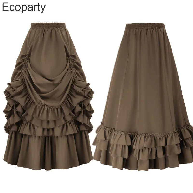 New Victorian Gothic Skirts For Women Black Renaissance Steampunk High Waisted Irregularly Pleated Skirt Ladies Medieval Costume