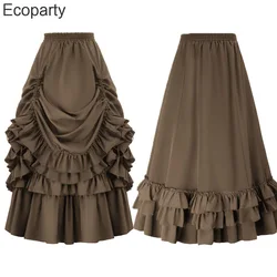 New Victorian Gothic Skirts For Women Black Renaissance Steampunk High Waisted Irregularly Pleated Skirt Ladies Medieval Costume