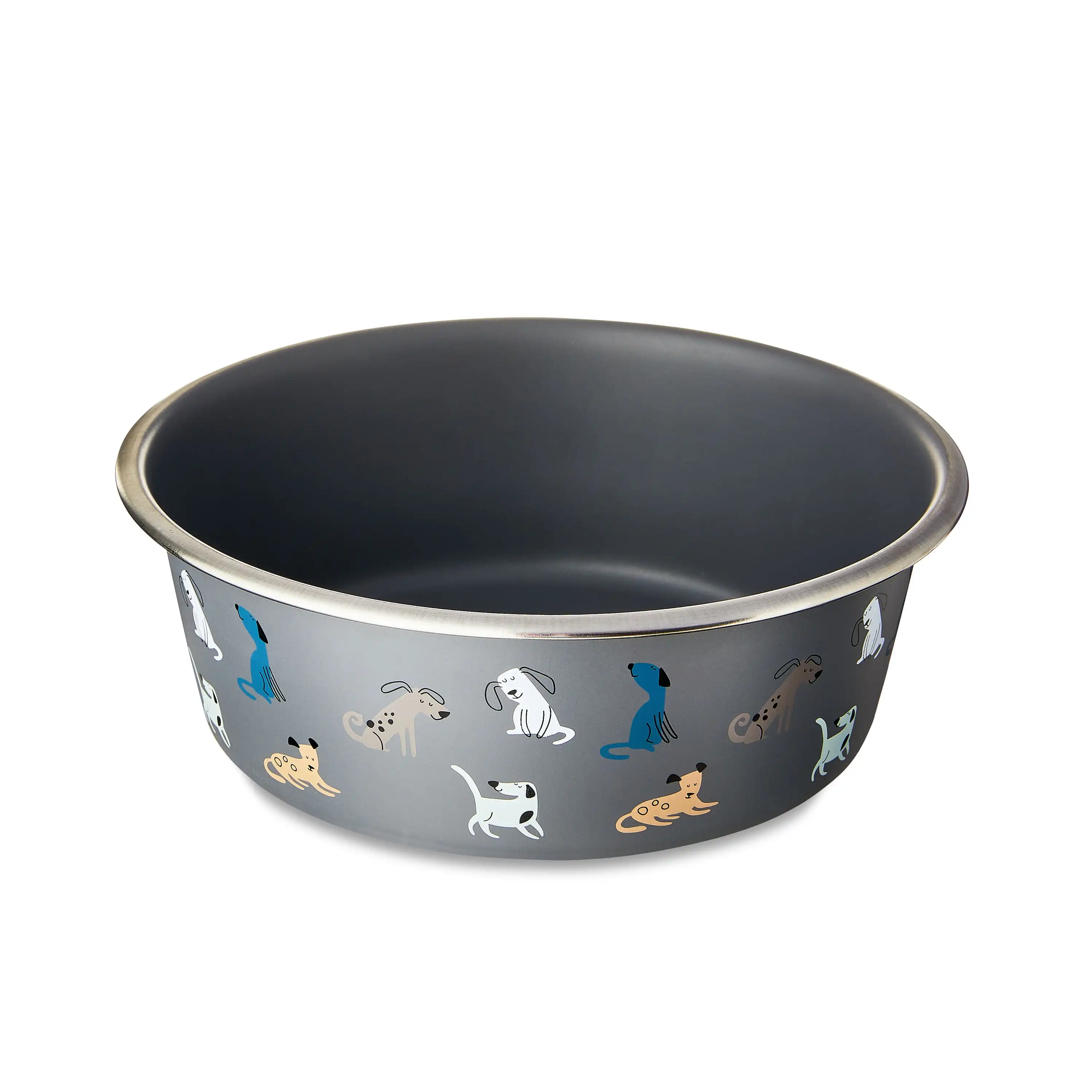Stainless Steel Doggie Faces Bowl, Blue, Large, Non-Slip (7.5 Cups)