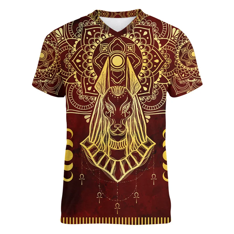 Egypt Pharaoh Graphic T-shirt Men 3d Printed Egyptian History V Neck T Shirt Retro Summer Short Sleeve Oversized Tee Shirts