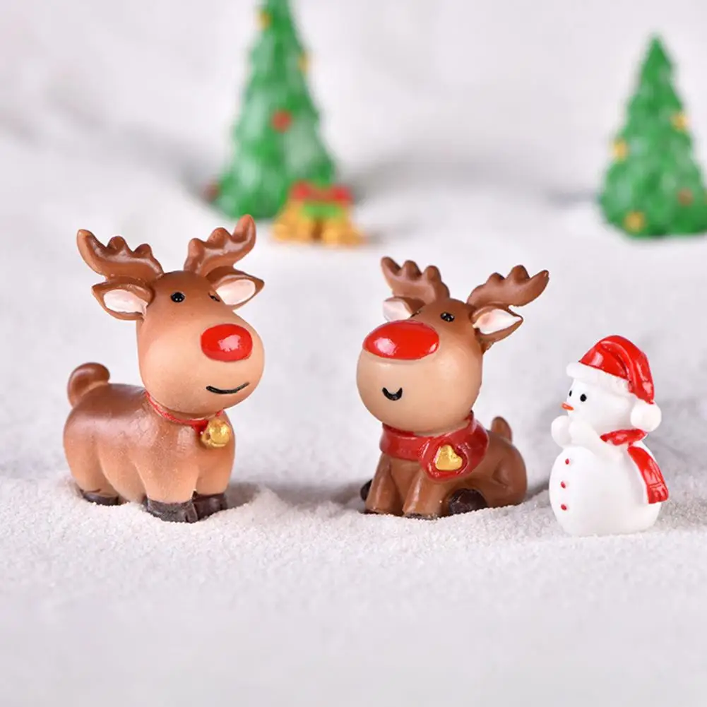 Mini Santa Clause Sculpture Cute Snowman Elk Xmas Tree Miniature Ornaments Mini Landscape Fairy Garden DIY Figurine Kids Gift