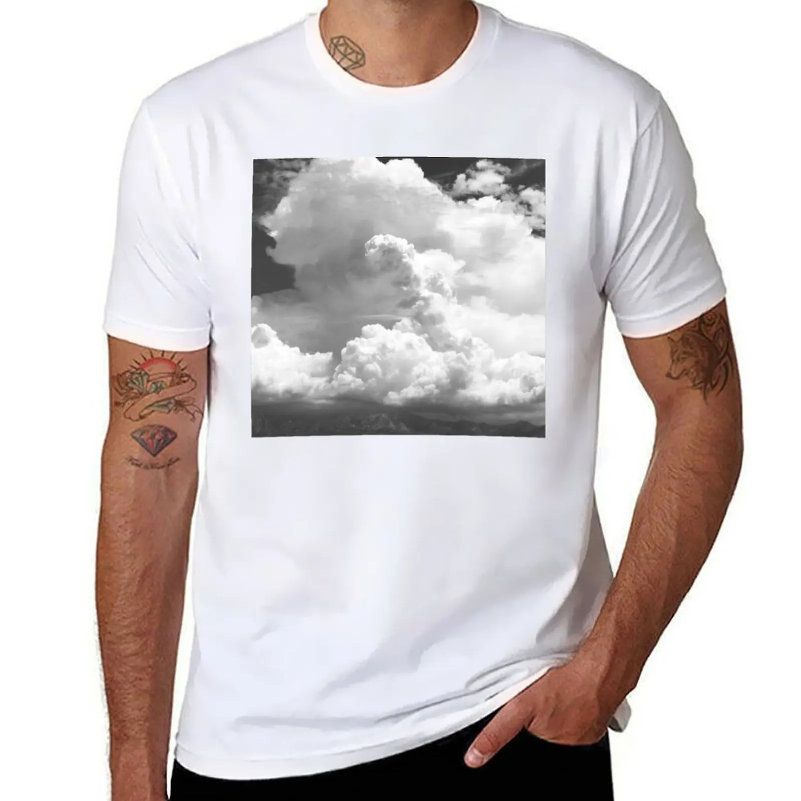 

Elegantly Billowing Clouds Above Mountains Black And White T-Shirt cotton tshirt 100% man t shirt cotton T-Shirt