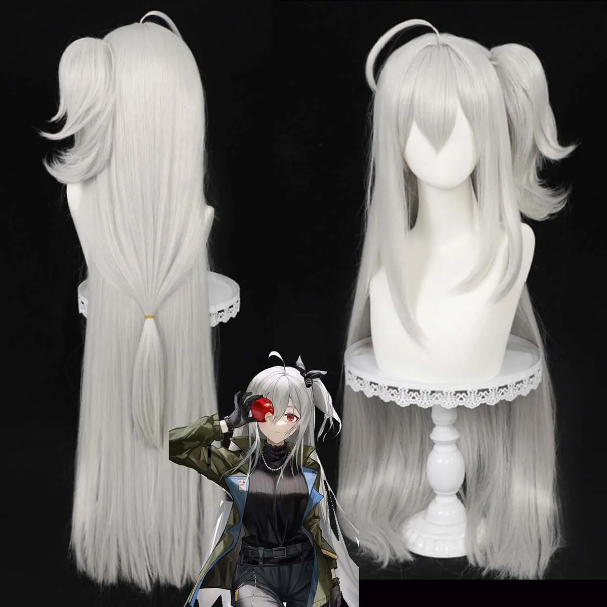

Halloween Party Props Game Arknights Skadi Cosplay Long Silver White Wig