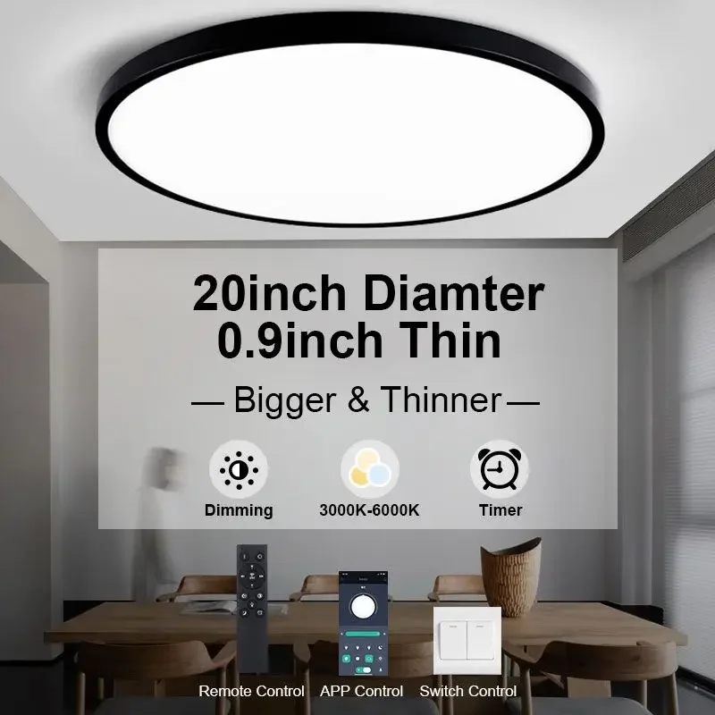 

LED Ceiling Lamp 20Inch Ultrathin Smart Indoor Light Mobile APP Remote Control Stepless Dimmable For Living Room Bedroom Kitchen