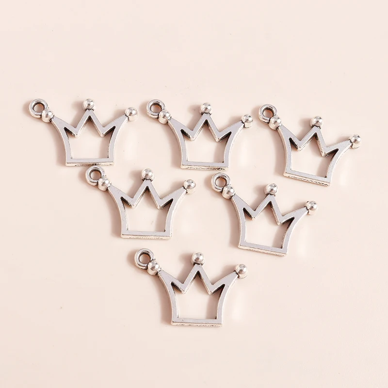 Leslie 50 Stück 13 x 20 mm antik versilbert Mini King Queen Crown Charms für Armband Halskette DIY Schmuckherstellung – Detail 4