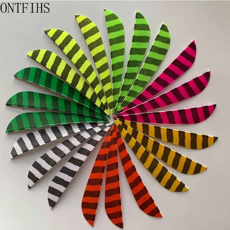 50Pcs 4 Inch Arrow Feathers Water Drop Feather Right /Left Wing Archery Fletching Turkey Plumes Striped Pattern