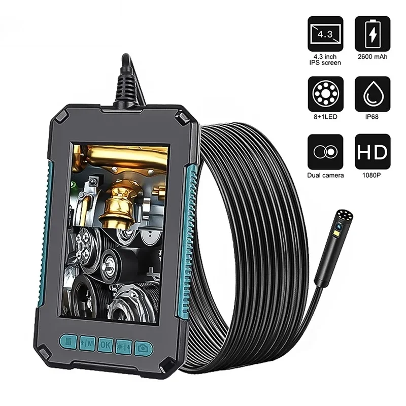 Cámara endoscópica Digital, boroscopio Industrial con lente Dual de 8mm, IP67, pantalla HD de 4,3 pulgadas, cámara de inspección de tuberías LED,