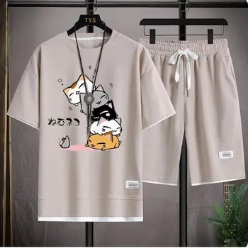 2024 Men's Summer Waffle Set Brand Fashion Casual T-shirt+Shorts Set Men's Sports Set Loos