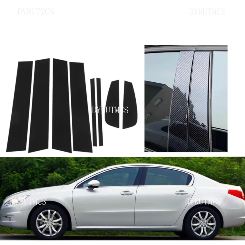 

8pcs Glossy Black Carbon Pillar Post Fit For Peugeot 508 MK1 W23 Saloon 2010~2018 Door Window Column BC Trim Sticker Cover