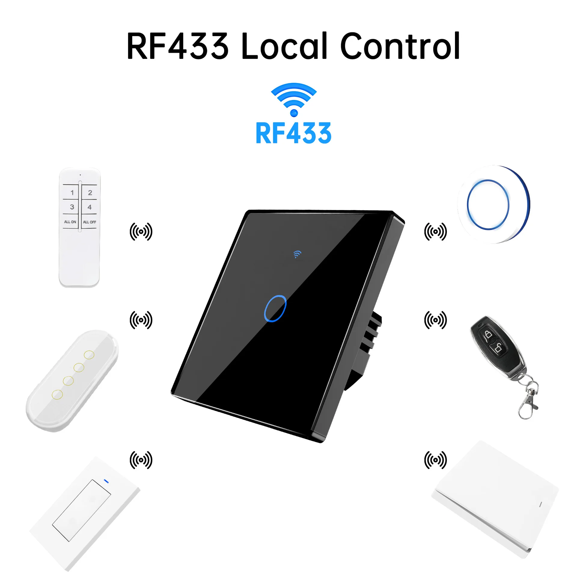 Home Touch Wall Switch 86 Type Tempered Glass Remote Control Switch Single Hot Wire and Neutral Wire Universal Applicability