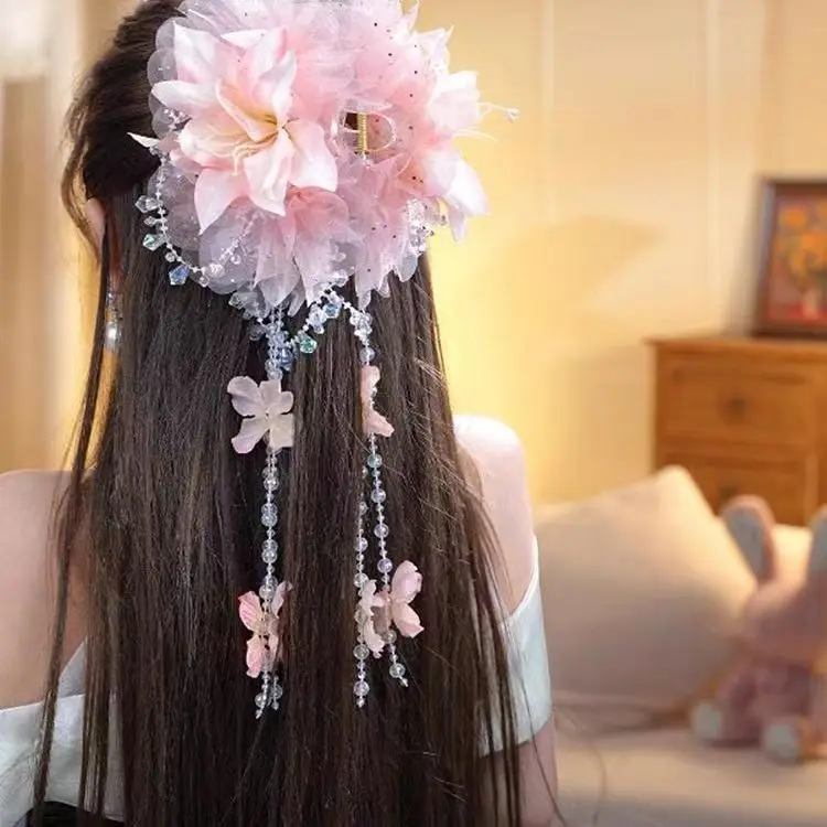 

Lily Flower Hair Accessories Versatile Fringe Hair Claw Clip Voluminous Hair Clasp Elegant Hairpins New Bestseller Fashion