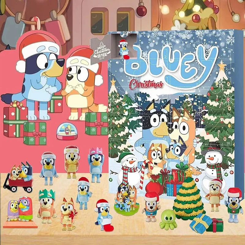 Bluey Figure Christmas Advent Calendar 24pcs Set Blind Box Birthday Gift Kawaii Blue Dog Anime Figural Action Pvc Model Kid Toy