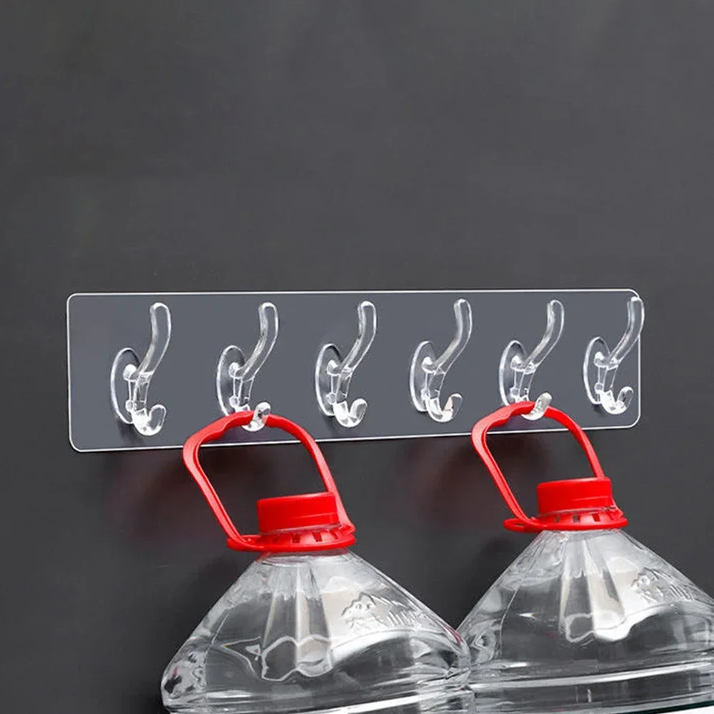 

Transparent Row Hooks Traceless Powerful Sticky Hooks Wall-Mounted Room Organizer Kitchen Storage Hook Bathroom Towel Holder