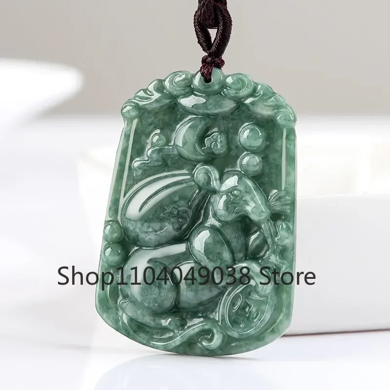 Natural A Goods Jadeite 12 Zodiac Ox Tiger Rabbit Jade Pendant Chinese Carving Green Fashion Jewelry Lucky Amulet Men and Women view 4