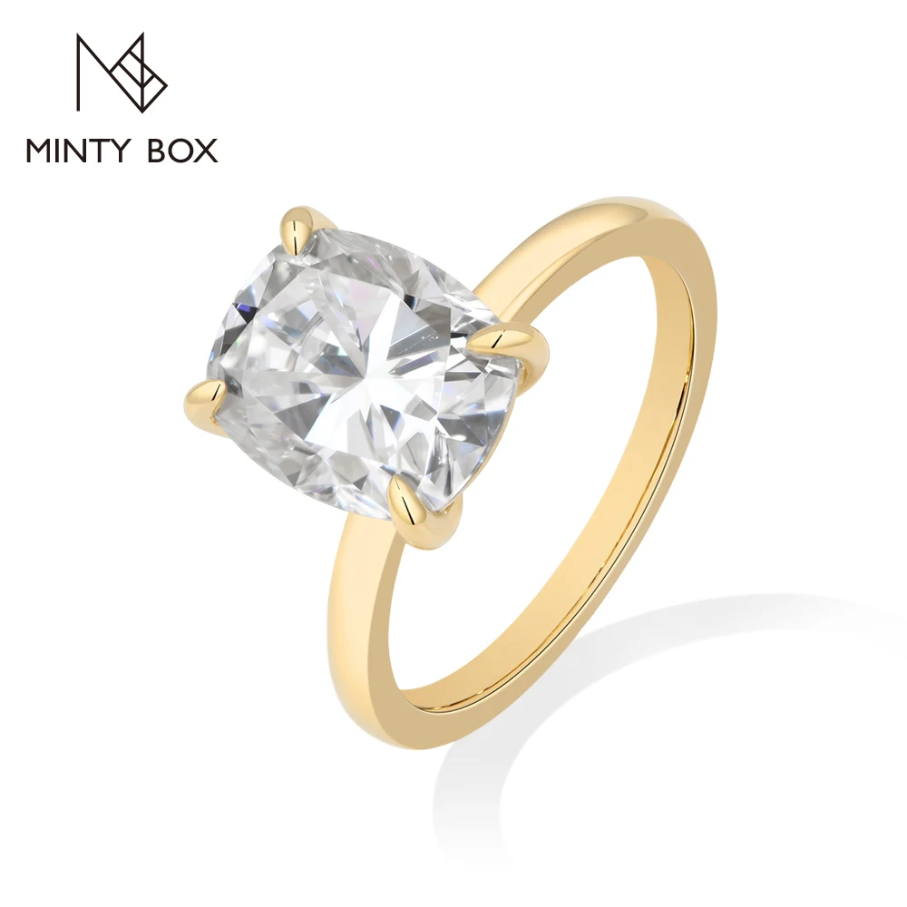 MINTYBOX Classic Cushion Cut 4CT Moissanite Rings Solid S925 Sliver Solitaire Engagement Ring Anniversary Gift Jewelry for Women