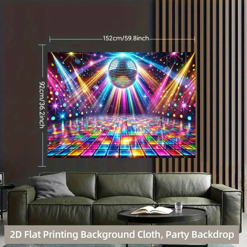 Disco Ball Party Tapestry, Colorful Lights and Retro Disco Design,  Wall Art for Birthday Celebration and Photo Booth Backdrop