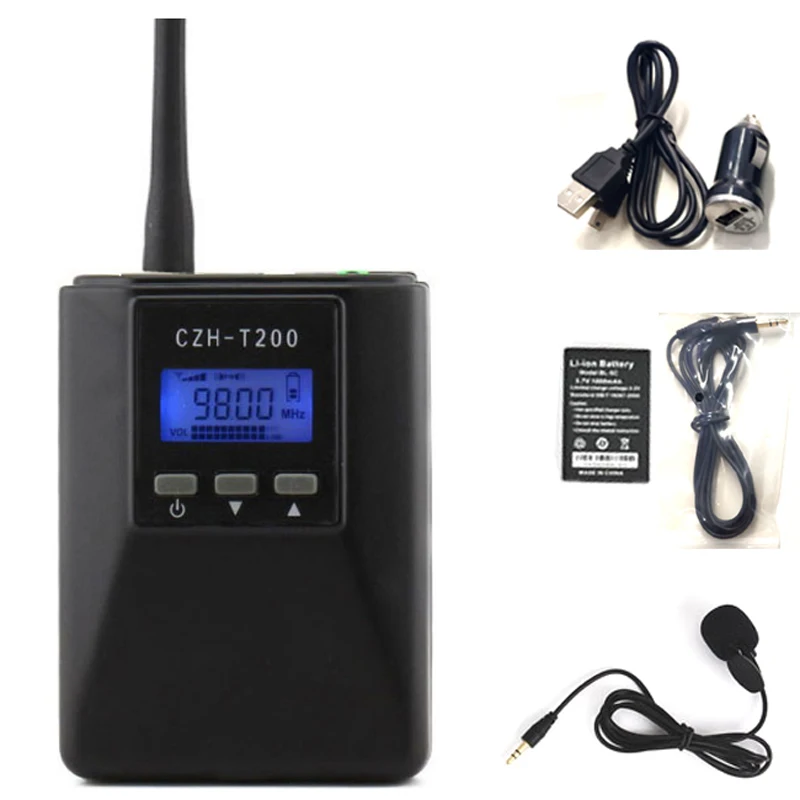 CZE-T200 0.2W FM Transmitter Portable Home Power Supply Adjustable Stereo/Mono Remote Broadcast for Holiday FM Transmitter