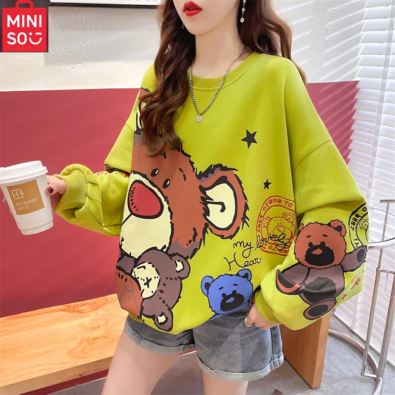 

MINISO Little Bear Hoodie Women's New Korean Edition Large Size Design Sense Round Neck Loose Student Top Trendy
