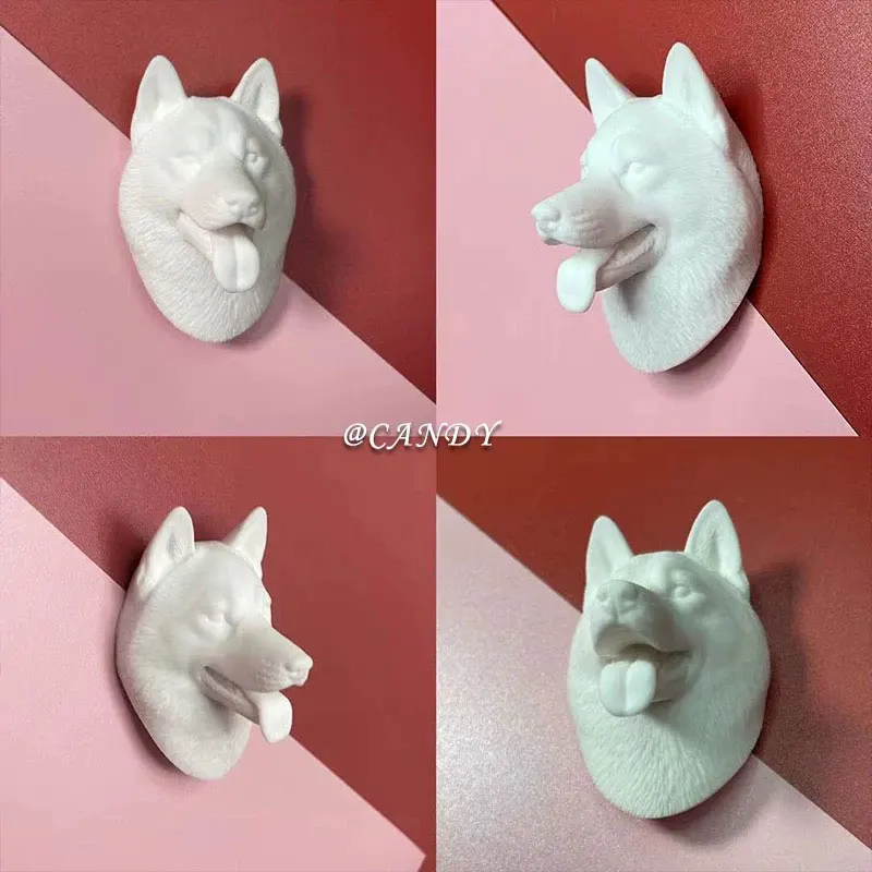 Husky Dog Head Silicone Mold Sled Dog Avatar Gypsum Fondant Clay Candle Mold DIY Pet Dog Refrigerator Magnet Material