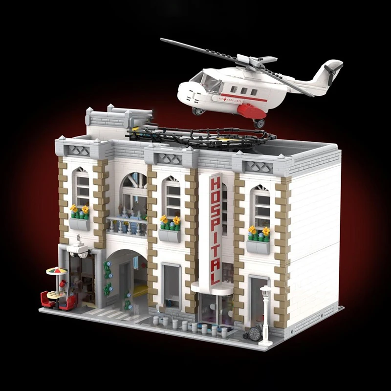 Moc blocos de construção modular hospital trazer aeronaves de resgate tijolos modelo diy montagem brinquedo construção feriado presentes aniversário