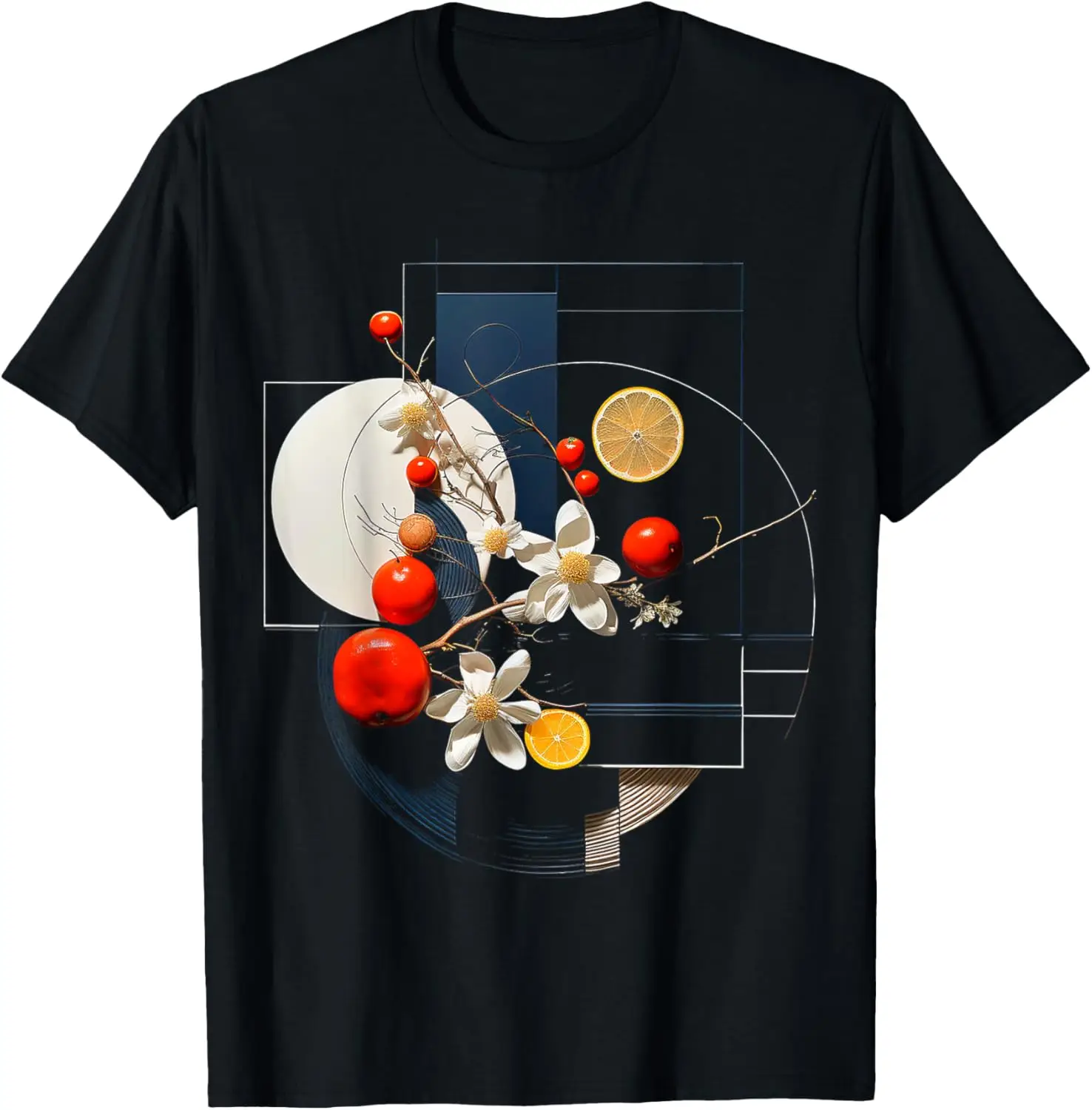 

Lemon Flowers Geometric Fruit Art Graphic Motif Lemon T-Shirt