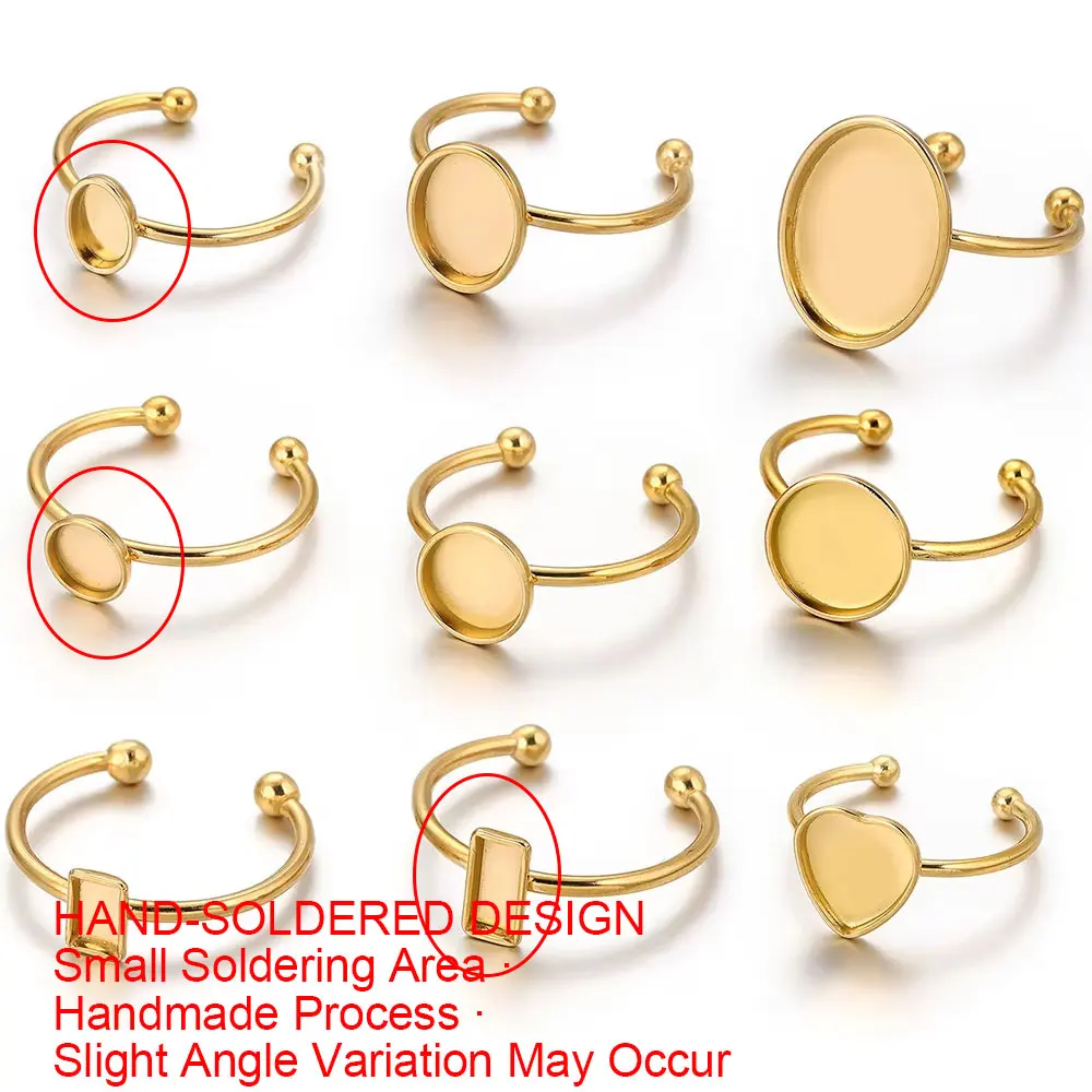 10pcs Stainless Steel Open Ring Settings Blank Base Bezel Cabochons Resin Molds Rings for Jewelry Materials Making DIY Finger