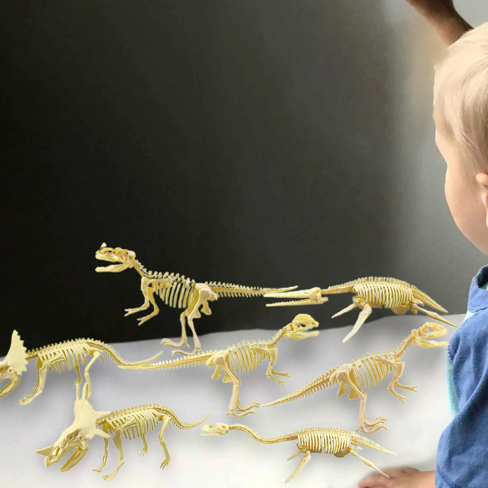 Dinosaur Skeleton Models Figurines, coleção aniversário para crianças, 7pcs