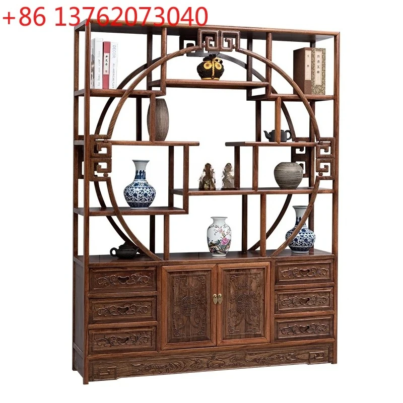 Solid wood new Chinese bookcase living room Duobao Pavilion antique tea room shelf tea shelf display
