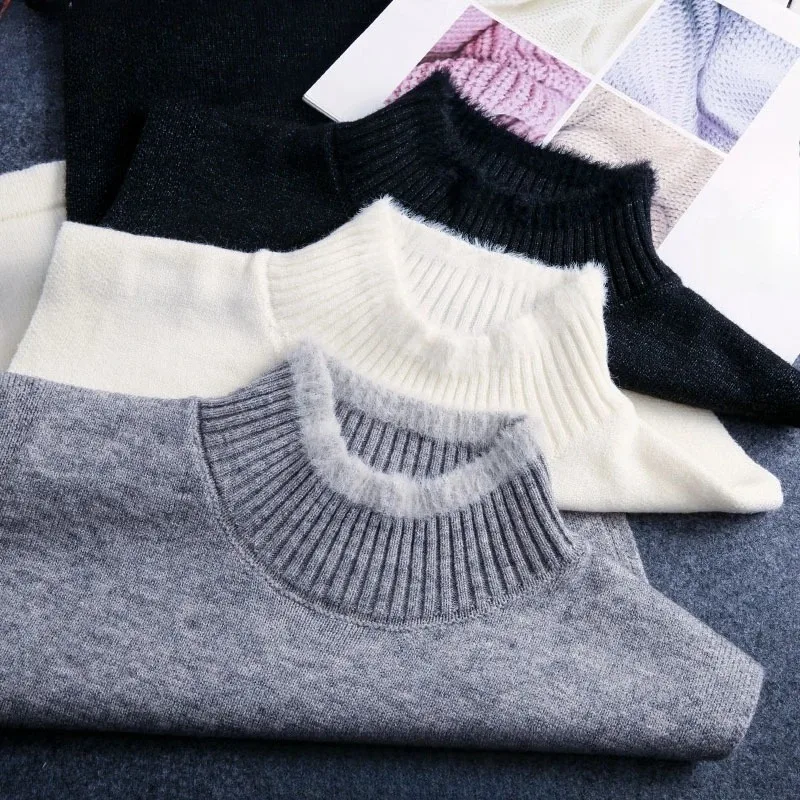 Jersey de punto a la moda para mujer, cuello alto cálido, cuello falso, cuello levantado, camisa, collares extraíbles, accesorios para bufandas