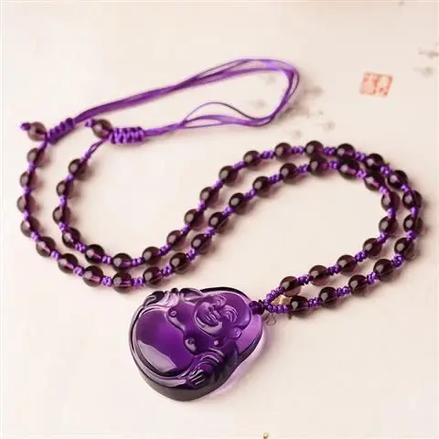 Amethyst Maitreya Buddha Big Belly Buddha Laughing Buddha Pendant Purple Necklace Female