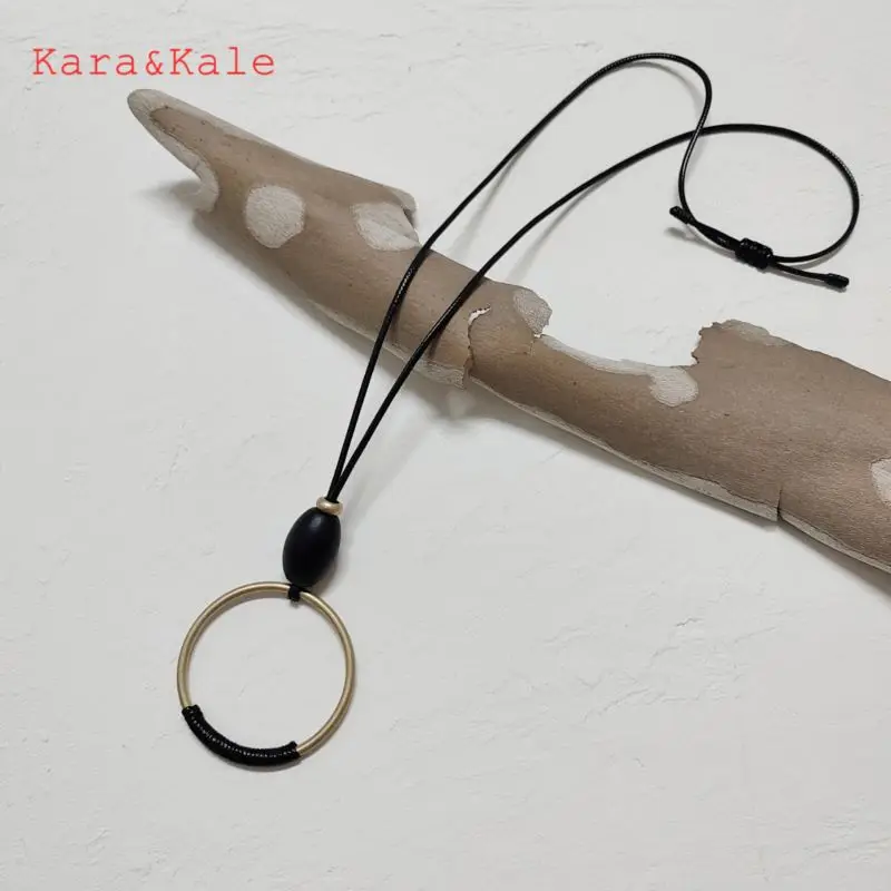 Kara&Kale Fashion Necklaces Long Necklace Wood Pendant Handmade Jewelry Women's Necklace Metal Circle Pendant Ethnic Style