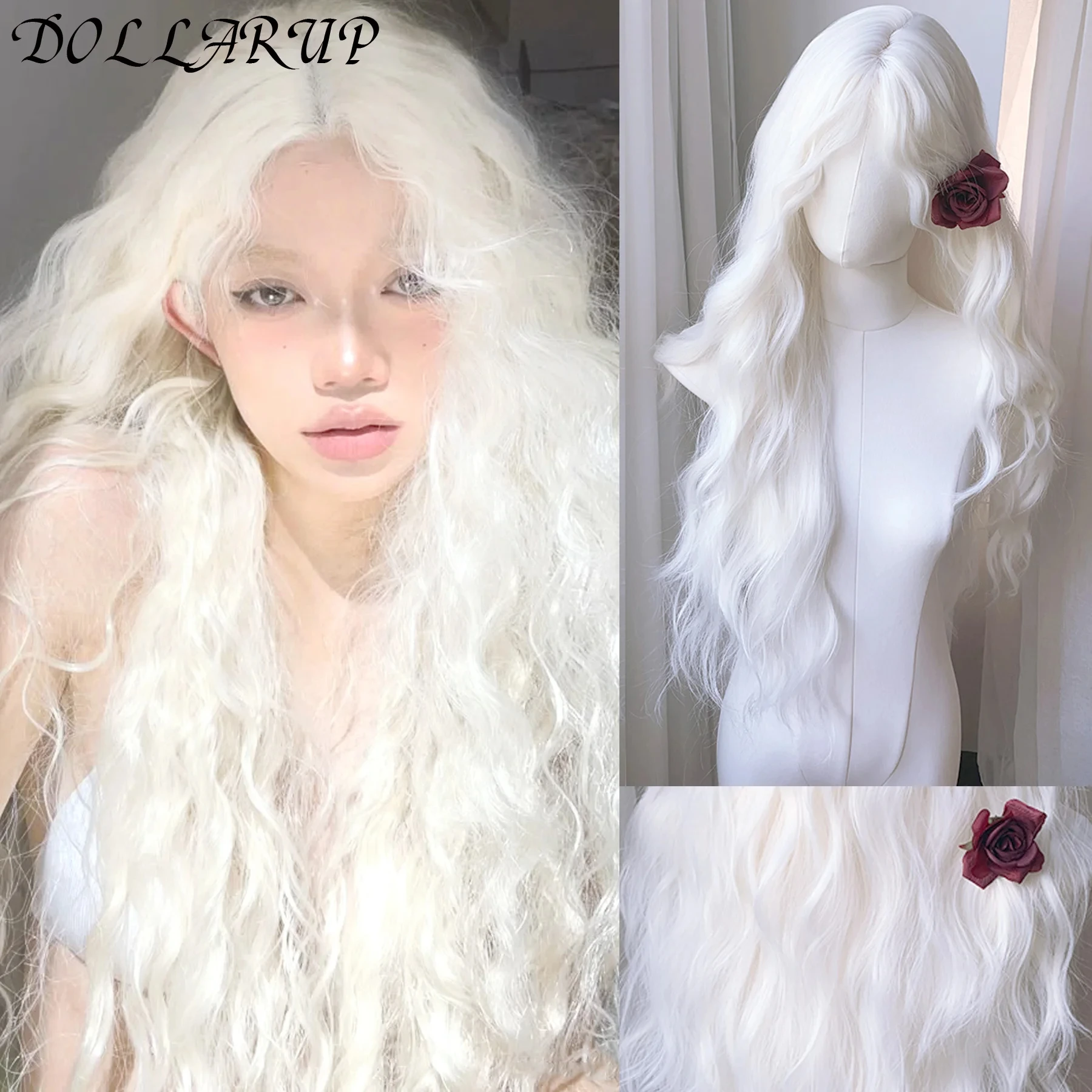 

JKL Платиновый блондин Длинный волнистый синтетический парик Свободная часть Свободные волны Натуральные вьющиеся 13X4 Парики спереди на шнуровке для женщин Ежедневная вечеринка Cospla