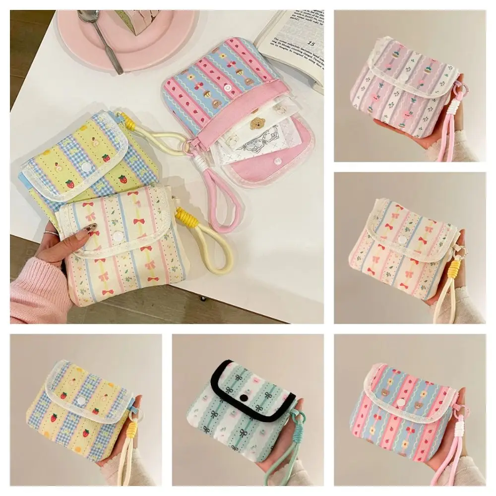 

Large Capacity Mini Cosmetic Bag Preppy Style Cotton Cloth Keychain Coin Bag Korean Style Candy Color Stripe Pattern Purse Girls