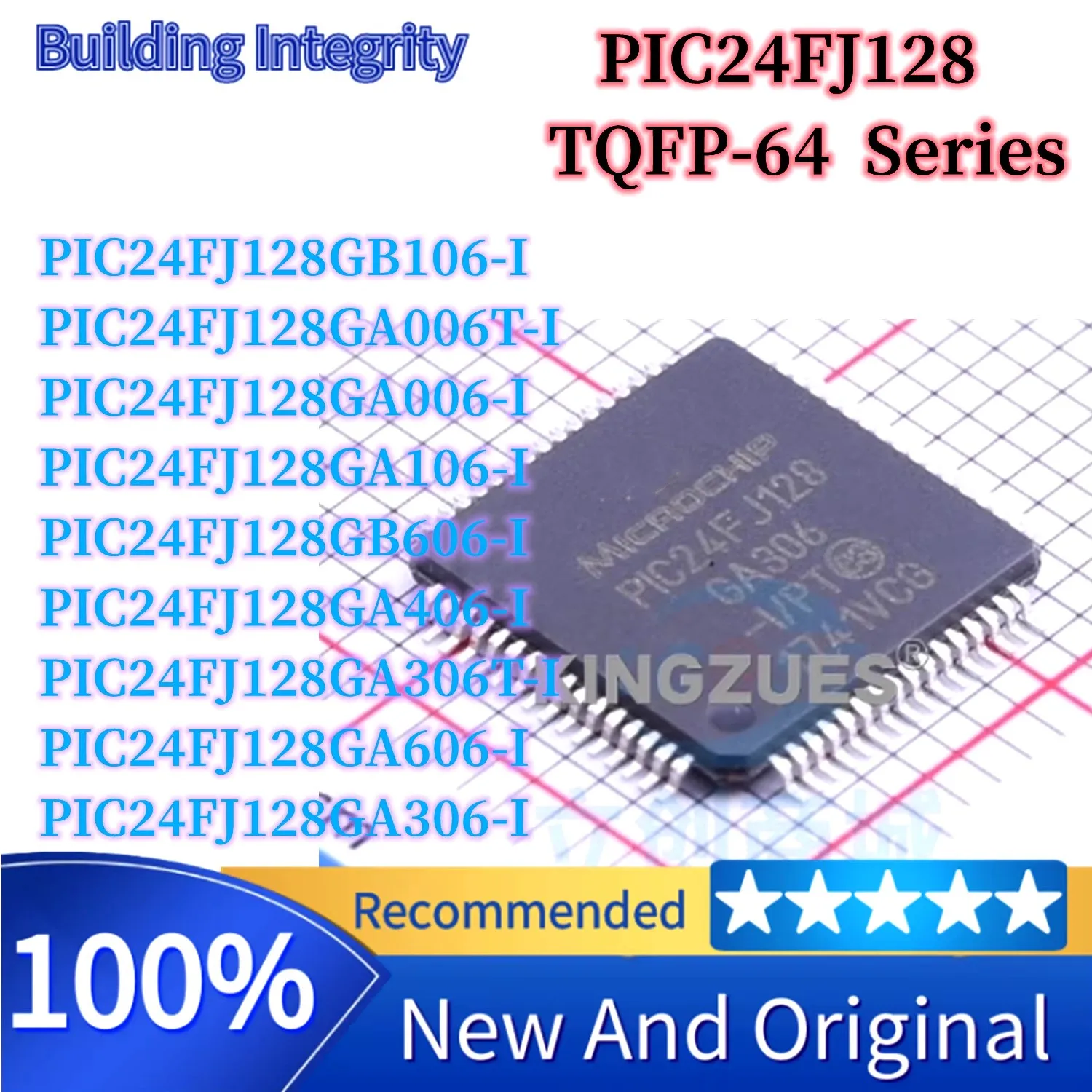 PIC24FJ128GA306-I/PT PIC24F J128GA606-I GA406-I GB606-I GA106-I GA006-I GB106-I GA006T-I GA306T-I New IC Chip TQFP-64