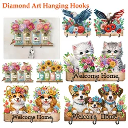 Diamond Painting Wall Hooks Puppy Cats Flower Rhinestone Embroidery Coat Hook Diamond Painting Hook Home Decoration