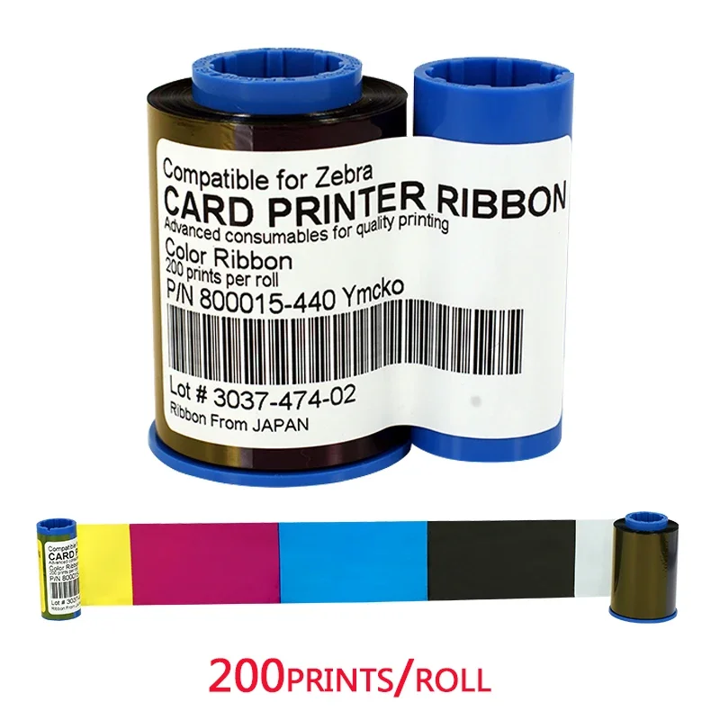 New 800015-440 YMCKO Printer Ribbon 200prints/roll For Zebra P330I P430I Card Printer Spare Parts