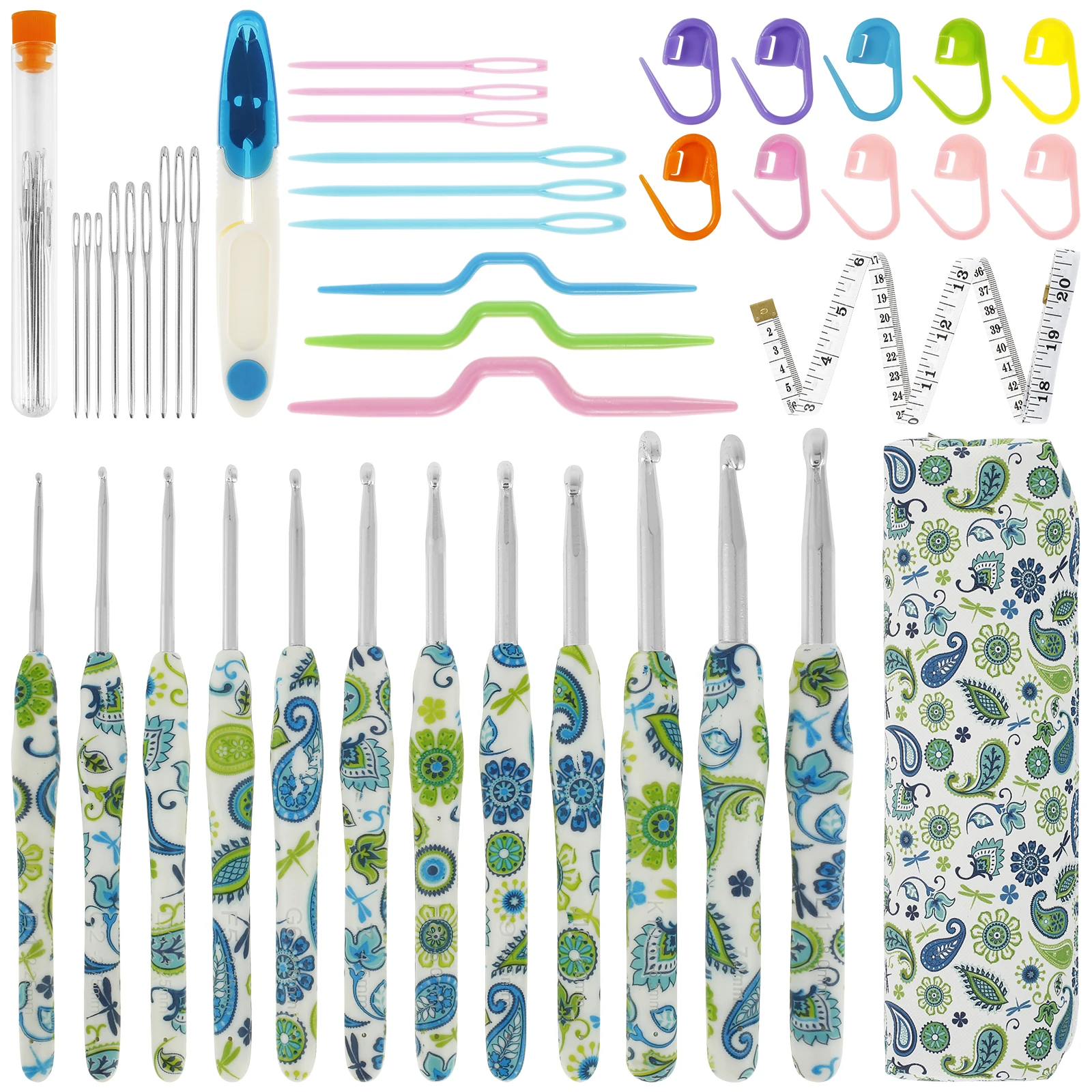 43Pcs Crochet Hook Set with Storage Bag Cashew Pattern Crochet Hooks Ergonomic Crochet Needle Complete Crochet Accessories with