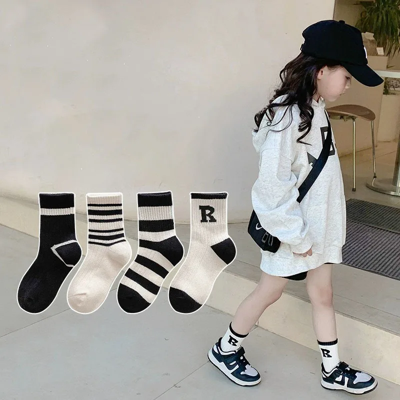 

4 Pairs Children Sock Medium Length Fashion Comfort High Quality Kids Baby Socks 1-12Y Boys Girls Socks Four Seasons