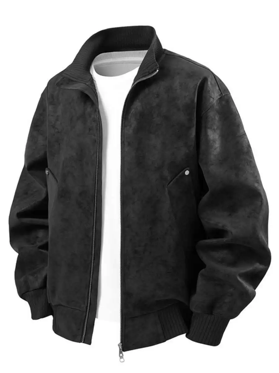 

Модный кожаный дэт в стиле ретро для мужчин, свободный крой, воротник-стойка, осенняя верхняя одежда, повседневная длинная длина, застежка-молния