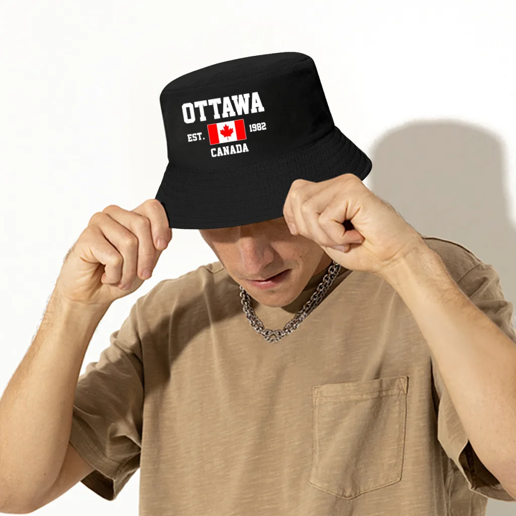 Bucket Hats  Canada EST.1982 Ottawa Emblem Flag Sun Shade Cool Outdoor Summer Fisherman Caps Fishing Hat