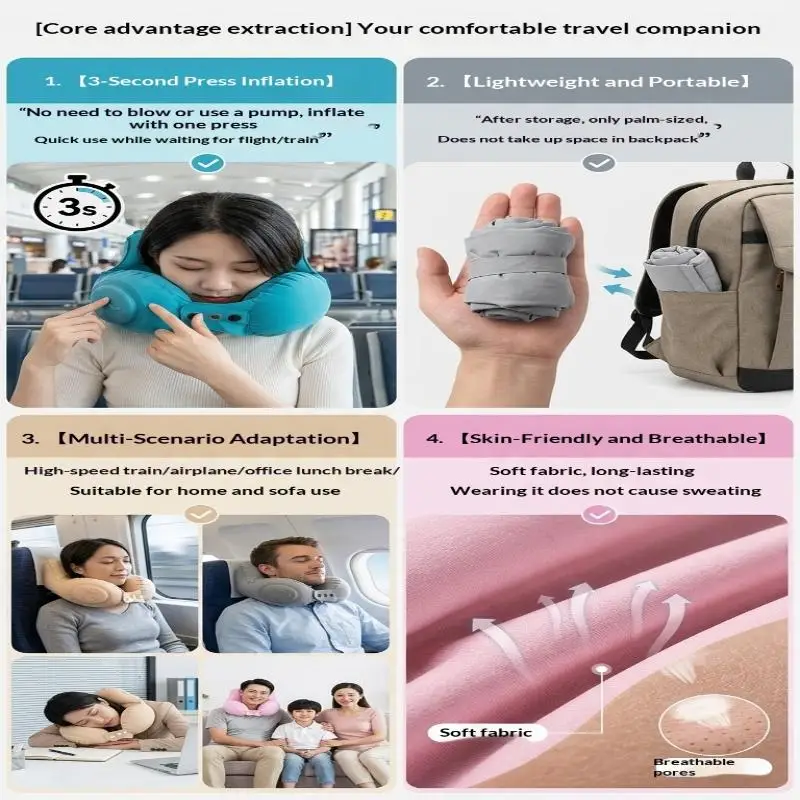 Hot Sale Portable Crown Inflatable U Neck Pillow Anti Tilt Headrest Soft Travel Sleeping Cushion For Driving Business Trip