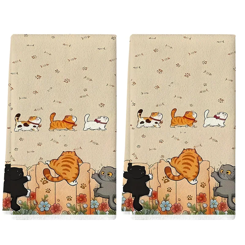2Pcs, Three Little Kittens Kitchen Towels, 40Cm*60Cm Towel Set, Super Absorbent Soft Cleaning Cloth, Cooking Baking Tea Towel