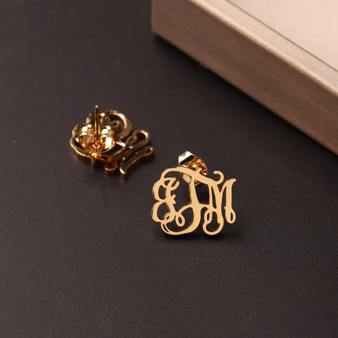 

Custom Monogram Earrings Stainless Steel Personalized Three Initials Letters stud Earrings For Women Customized Gifts