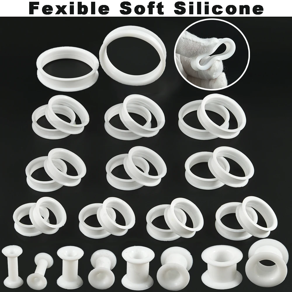 PAIR- Silicone Flexible Double Flared Ear Plugs Hollow Ear Flesh Tunnel Plug Ear Gauge Stretchers Piercing Jewelry 3mm-50mm