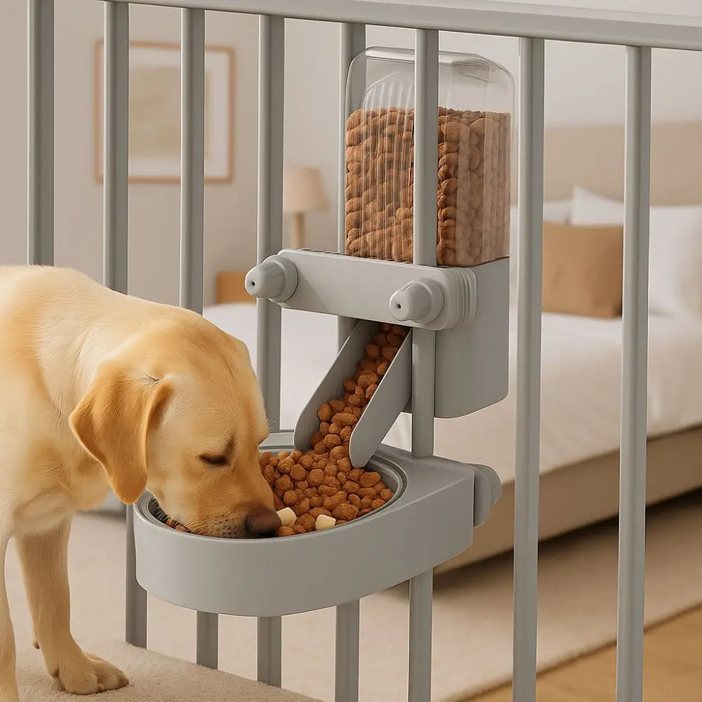 Alimentador automático para mascotas sin derrames, dispensador de comida para perros ajustable de gran capacidad, alimentador montado en jaula para gatos a prueba de humedad para jaula para mascotas