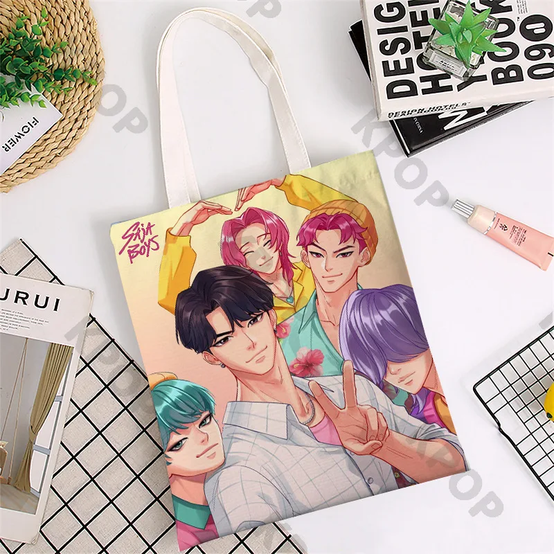 K-POP 데몬 헌터스 헌트릭스 사자 보이즈 양면 토트백 - 애니메이션 만화 숄더백 대용량 쇼핑백 선물